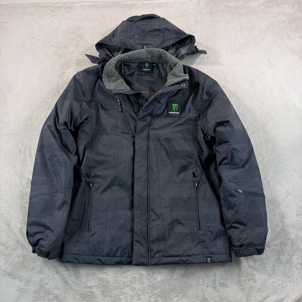 Monster Energy Winter Ski Coat‎ Removal Hooded Jacket Men Medium Sherpa Lined